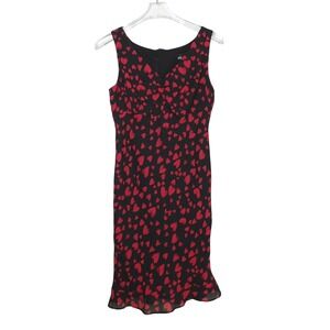 Next‎ Up Womens Black Red Heart Print Sleeveless V-Neck Ruffle Hem Midi Dress